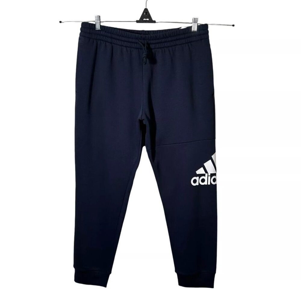 Adidas Men's Fleece Jogger Pants Size XL (35X28) Navy Blue /White‎ Tapered Leg